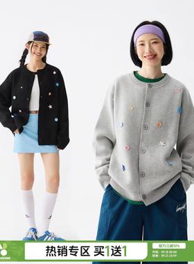 OWOX 设计感趣味纽扣毛衣外套女款秋季单排扣休闲宽松针织开衫男