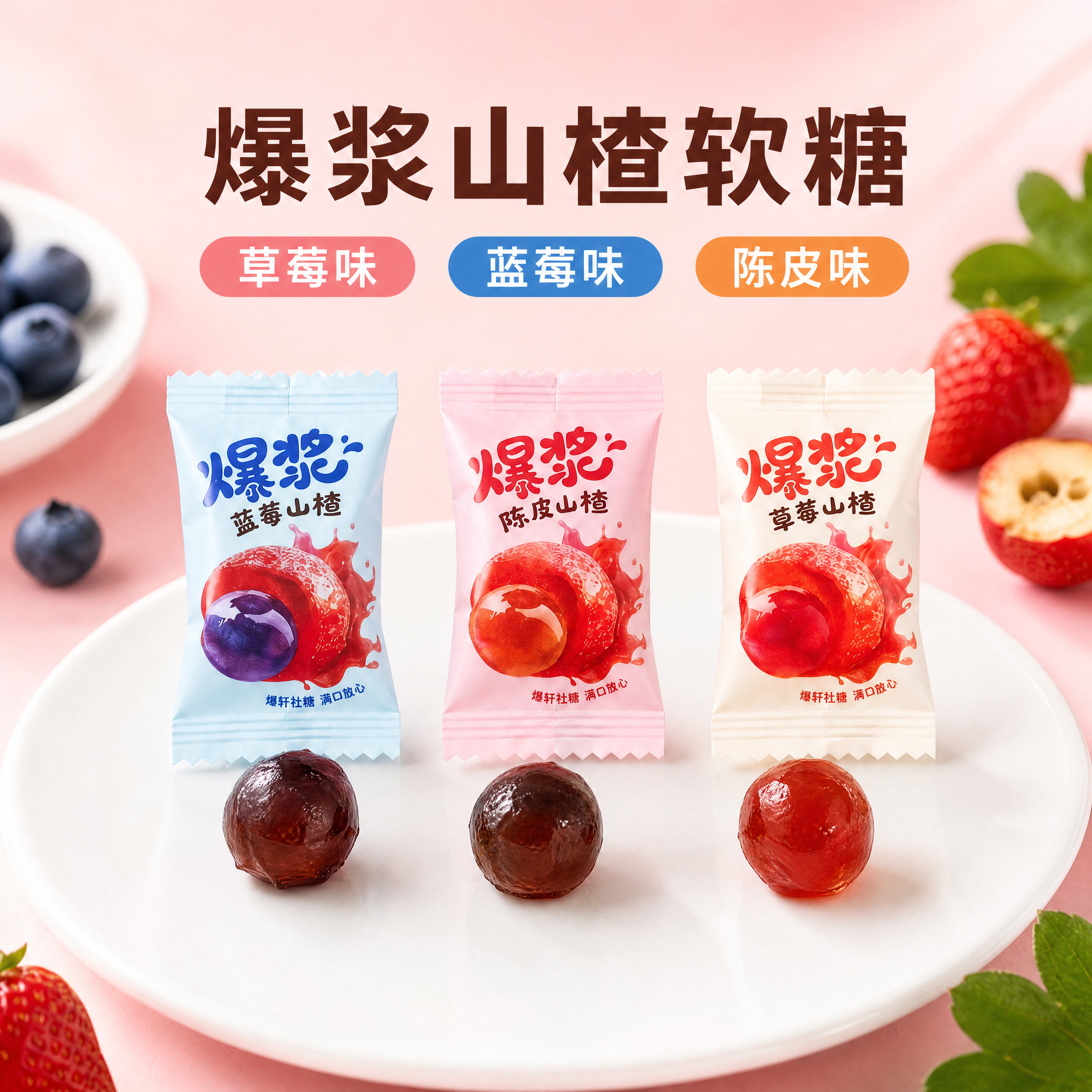 山楂软糖果汁夹心流心剥皮爆浆