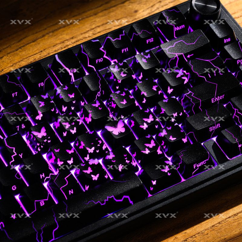 XVX 蝴蝶键帽黑色爱心增补图案透光IMD磁轴机械键盘键帽无刻ev63