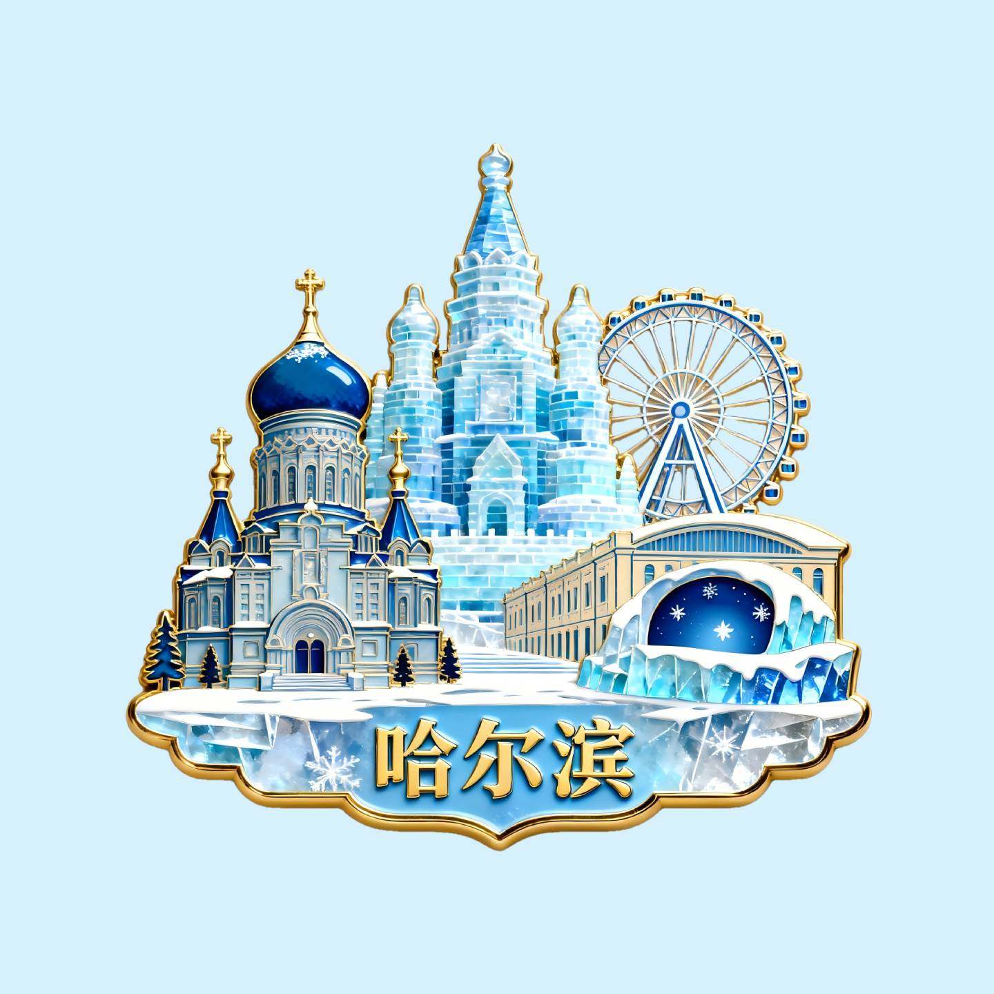 哈尔滨冰箱贴冰雪大世界文创3D立体金属磁贴旅游景点纪念品伴手礼,节庆用品/礼品,文化创意冰箱贴,淘宝优惠券,粉丝福利购,淘宝优惠卷