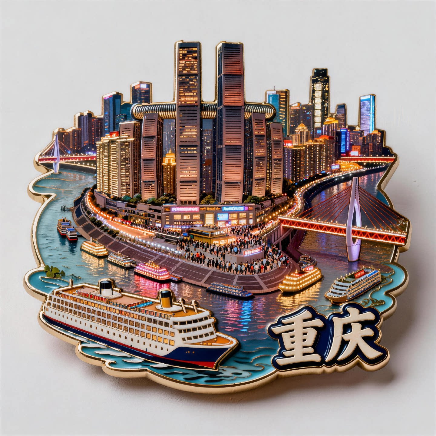 重庆冰箱贴朝天门码头夜景浮雕立体文创金属旅游景点纪念品伴手礼