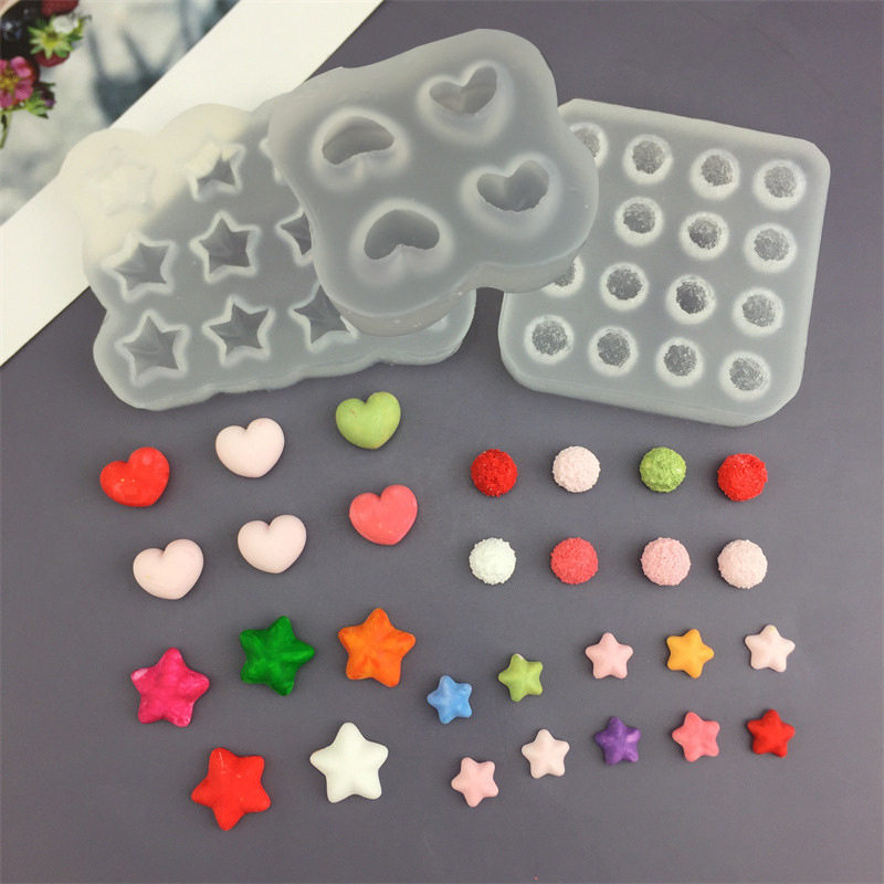 DIY爱心星星毛绒球配件翻糖巧克力蛋糕烘焙香薰蜡烛滴胶硅胶模具
