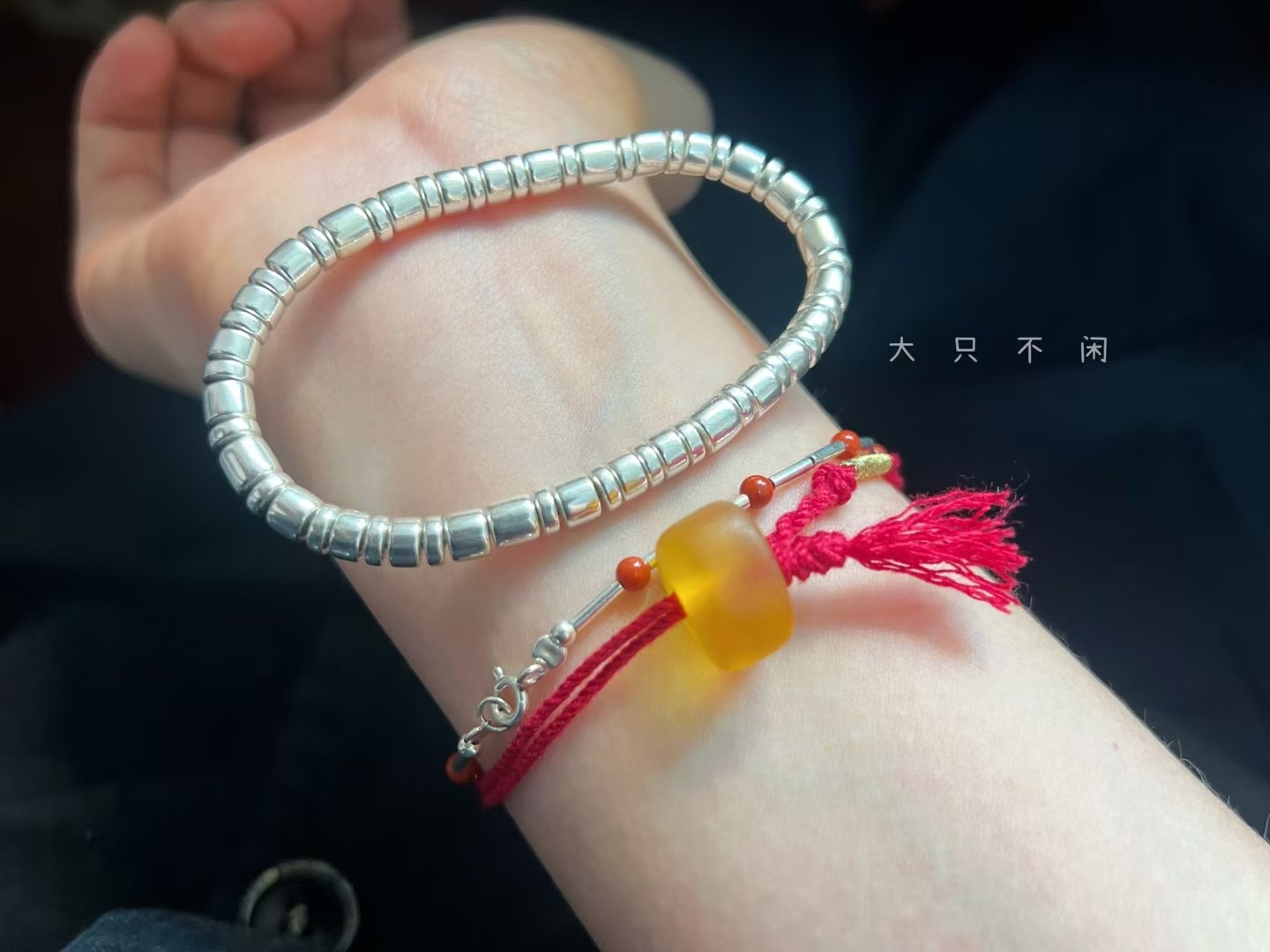 不闲原创手作 银河武士 碎片银珠 纯银叠戴手串