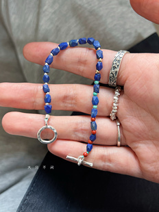 不闲原创手作 这一抹蓝 西亚老青金石古珠手链 原创纯银手链