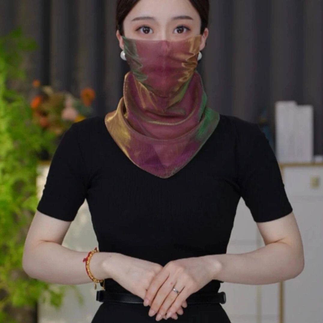 韩版新款夏季防晒面纱炫彩挂珠多功能围巾丝巾时尚洋气百搭面罩款