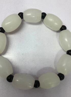 阿富汗玉白玉手串 桶珠弹力侨黄皮天然玉石玉手链礼品