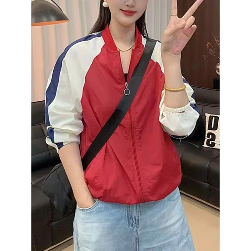 2026夏季新款热卖时尚拼接宽松短款防晒外套女百搭棒球服上衣