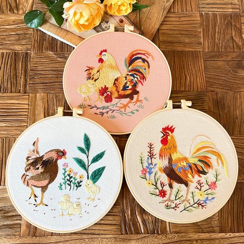 大公鸡挂画鲁绣手工欧式花草绣花套件 刺绣diy材料包初学十字绣画