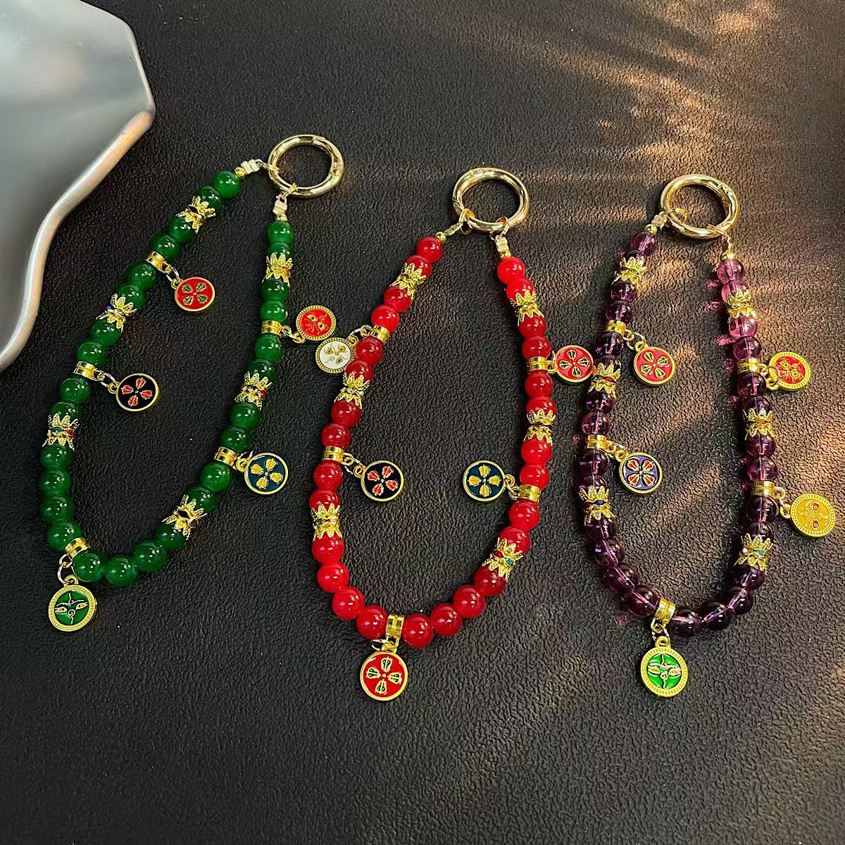 聚财链五路财神吊坠挂绳高端串珠手腕链条国潮招财水晶挂链