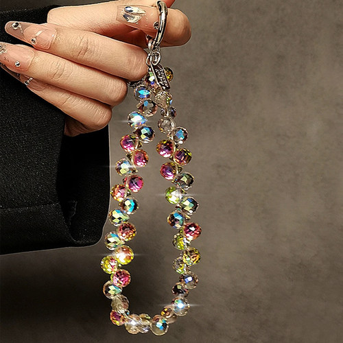 奢华高级感水晶珠子手链条手腕短绳挂绳带夹片壳钥匙扣挂件潮