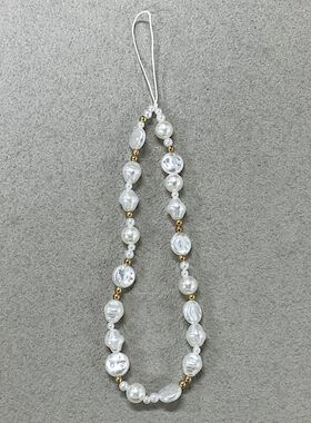 链ins巴洛克手腕绳白色珍珠挂绳挂饰ccd相机串珠壳挂件潮