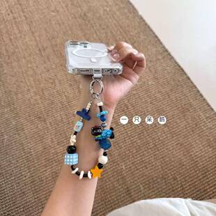 可爱蓝色衣服黑猫黄星星壳挂绳ccd相机咕本卡册挂件装饰串珠