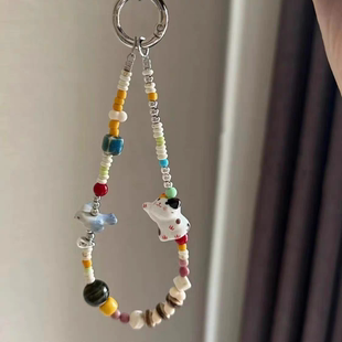 原创手作嬉戏小猫 手工自制链串珠小众童趣彩色ccd相机链