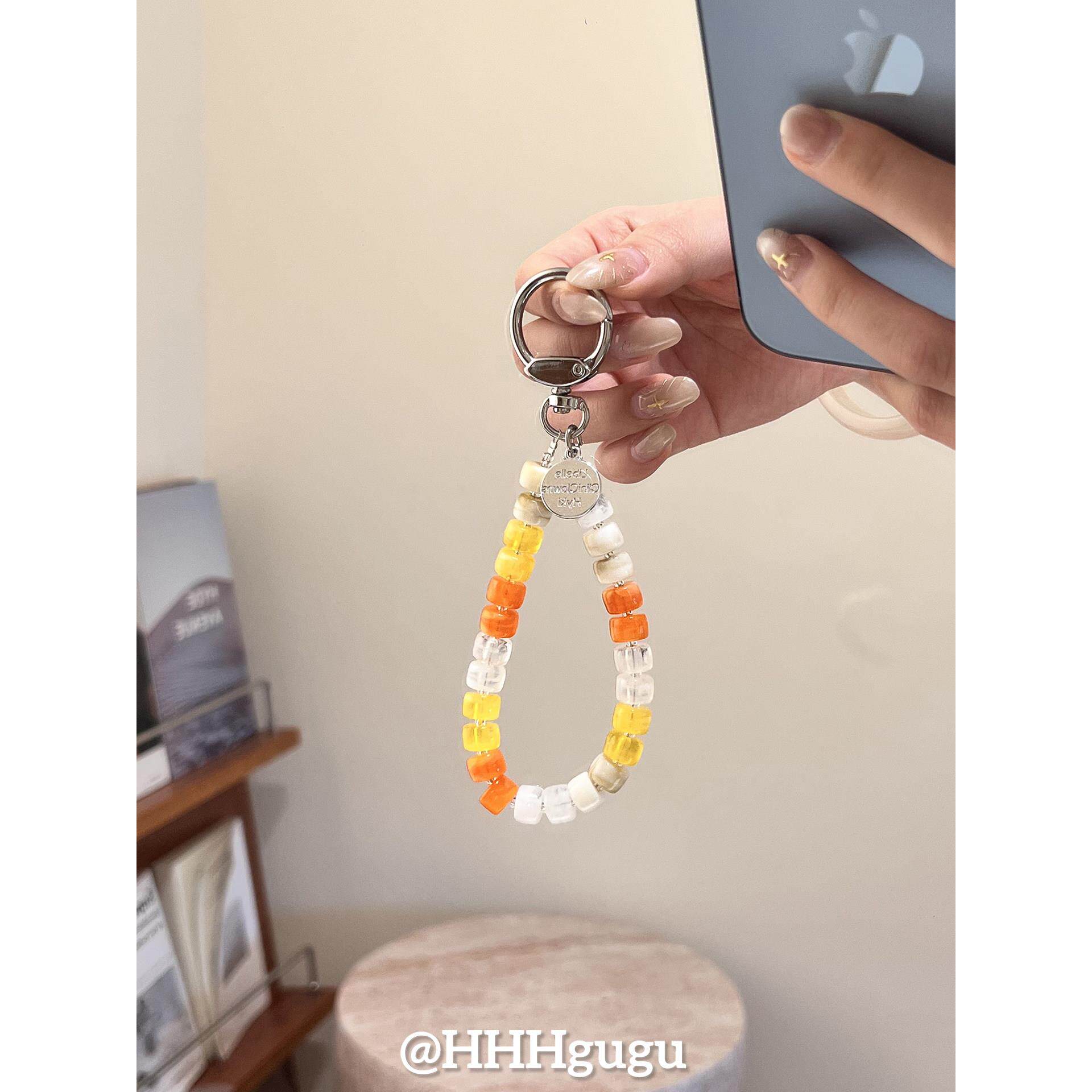 HHHgugu链条学生简约橙黄串珠ccd短挂绳包包链钥匙扣饰品