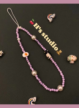 ins风可爱紫色企鹅串珠手机相机链挂链闺蜜礼物相机ccd手链手绳