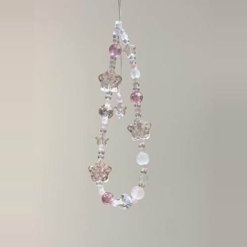 原创冰透粉星星串珠手机链ccd挂绳相机挂饰小清新防丢绳钥匙扣