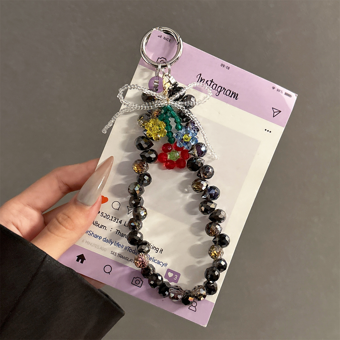 水晶花朵链条奢华水晶串珠手机壳链挂饰汽车钥匙包包挂件手拎短链