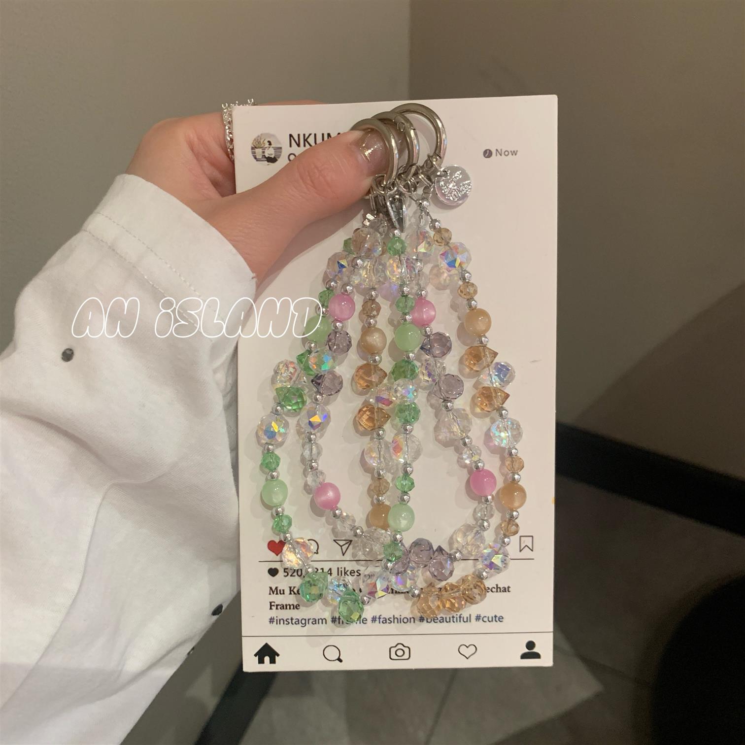 原创时尚百搭轻奢高级感闪钻猫眼护腕短款挂绳水滴钻珍珠挂饰