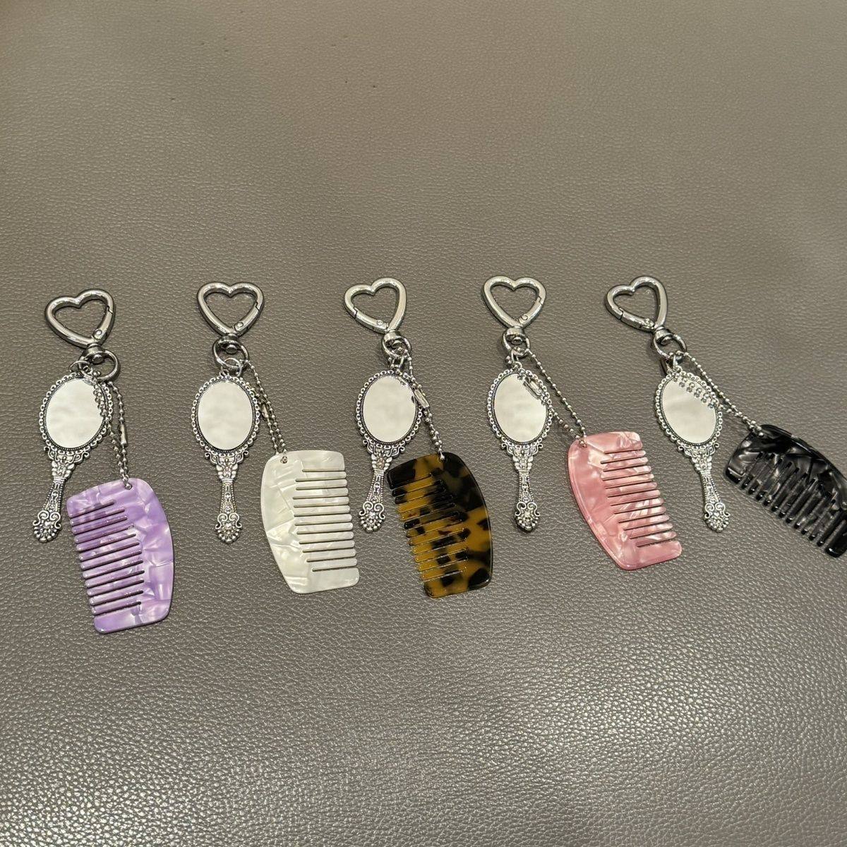 时尚醋酸方形迷你梳子车载包包挂件钥匙扣个性手柄化妆镜挂饰