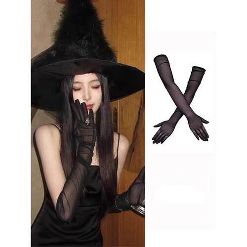 礼服手套黑色复古风新娘结婚晚礼仪丝绒生日黑万圣节宴会复古配饰