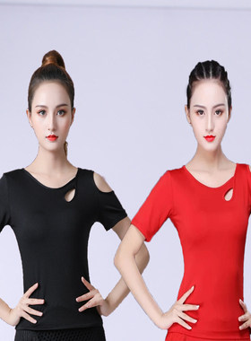 拉丁舞摩登舞跳舞蹈服装女国标舞广场舞服秋冬新款短袖练功服上衣