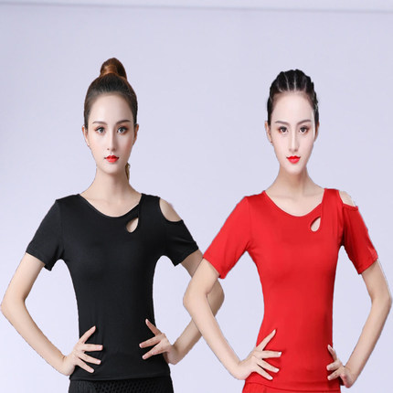 拉丁舞摩登舞跳舞蹈服装女国标舞广场舞服秋冬新款短袖练功服上衣