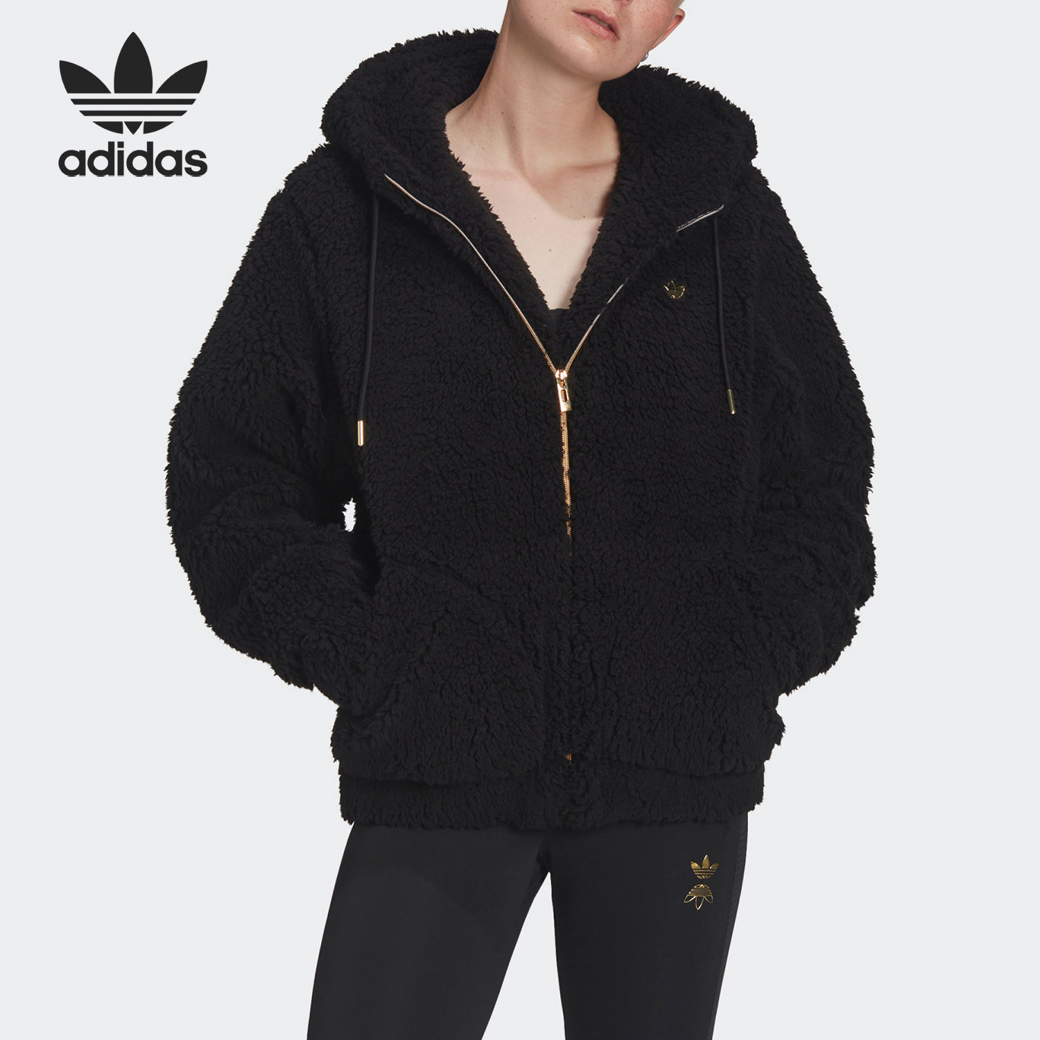 阿迪达斯女仿羊羔绒运动外套