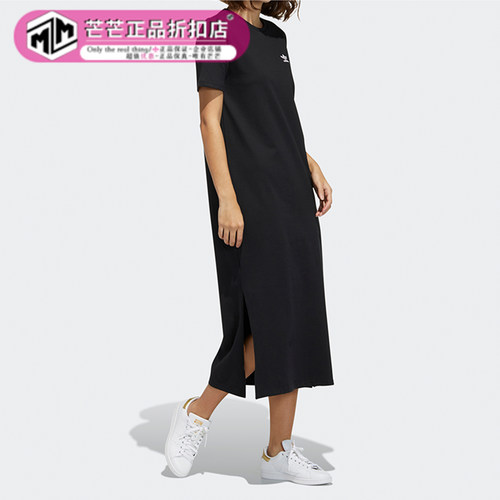 阿迪达斯三叶草印花休闲连衣裙