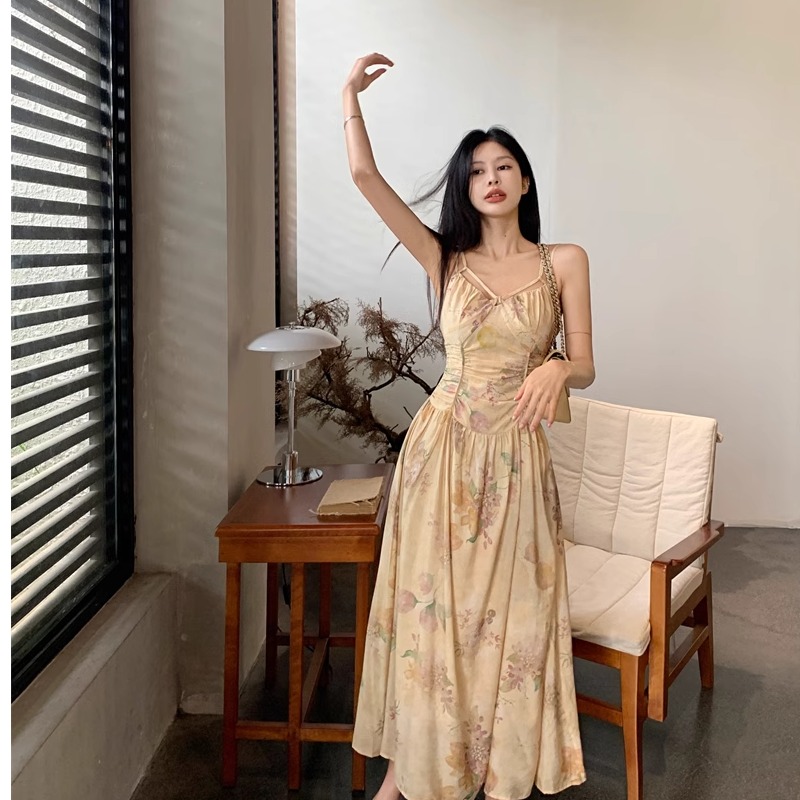 MTHE 夏季美式复古辛西娅双吊带长款气质慵懒发吊带裙 女款