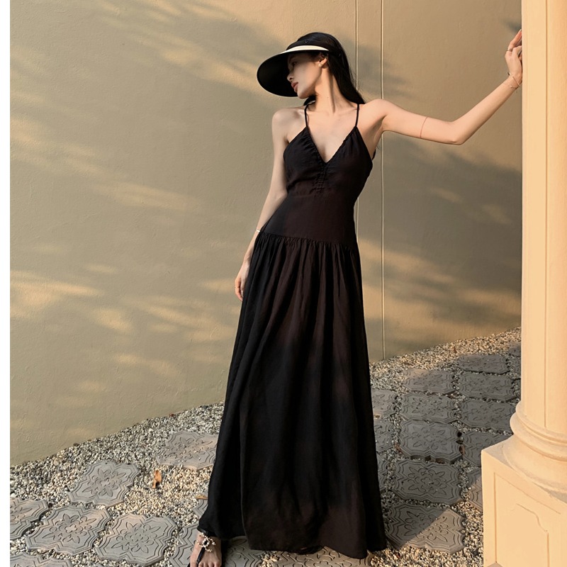 MTHE 春季设计感小众辣妹交叉系带吊带露背连衣裙 女款