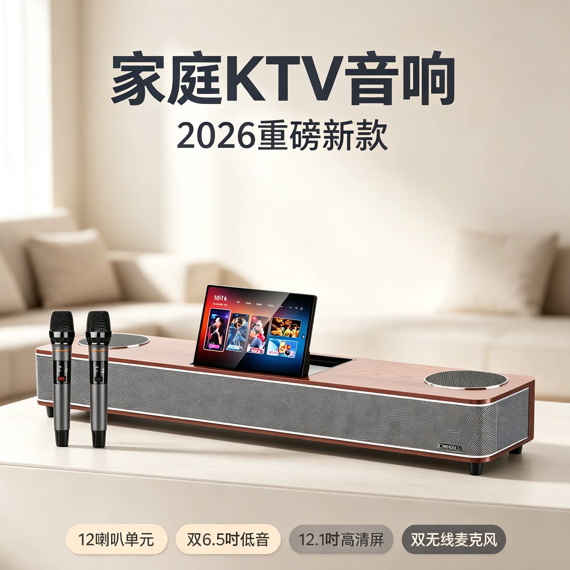 山水96P家用电视回音壁音响家庭影院重低音K歌音箱带屏幕点歌系统