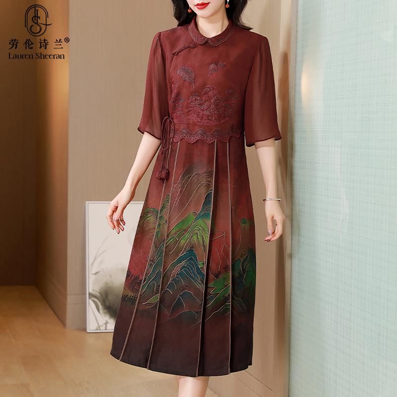 专柜花罗香云纱连衣裙夏季新款喜婆婆婚宴礼服时尚气质优雅年轻款