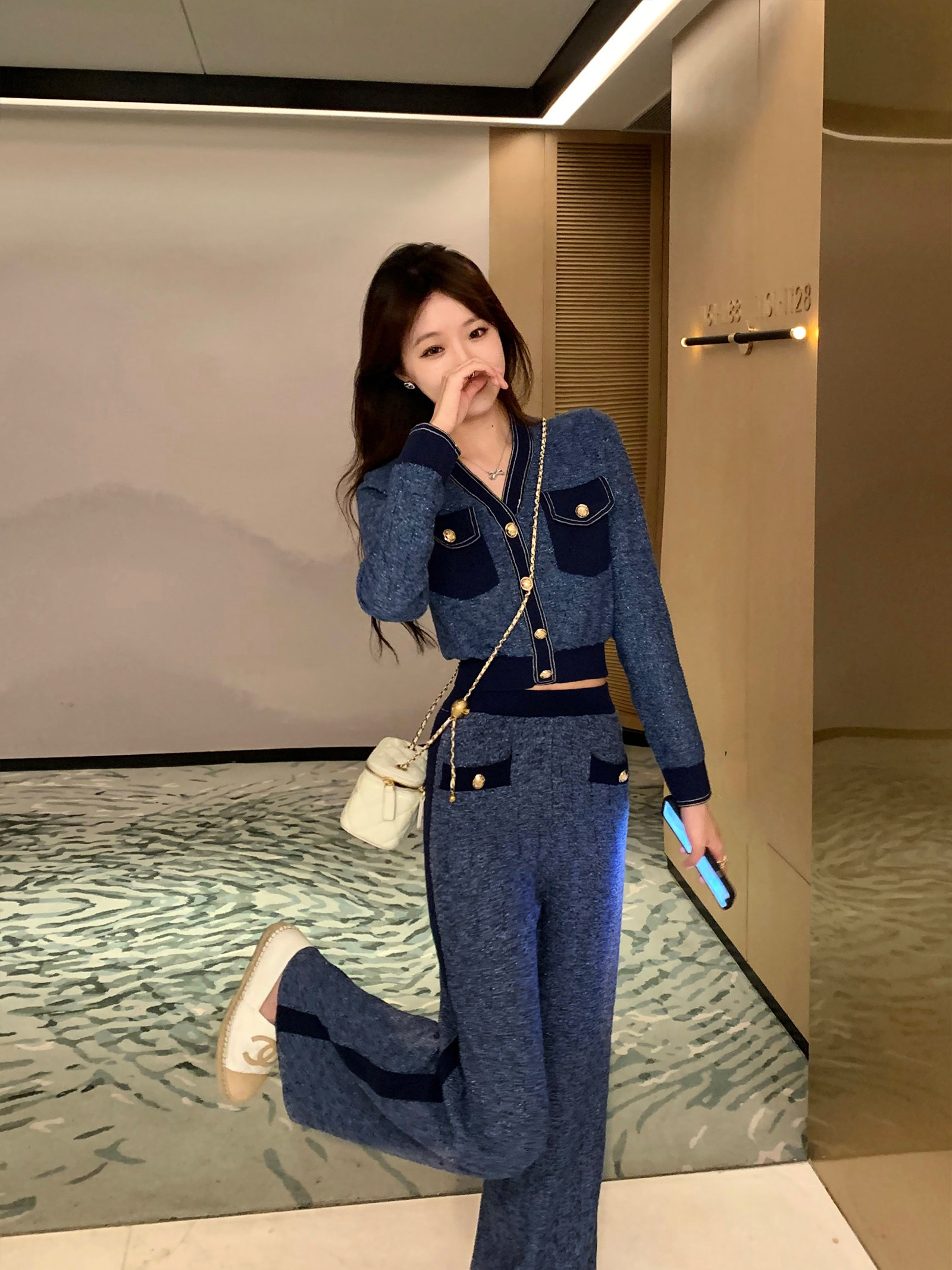 MUEL 오리지널 스몰 향수 니트 슈트 2024 새로운 여성 가을 ??연예인 기질 하이 엔드 외국 스타일 투피스 세트