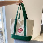 美国时尚 潮流拼色LOGO大容量购物袋帆布袋刺绣手提单肩包托特包