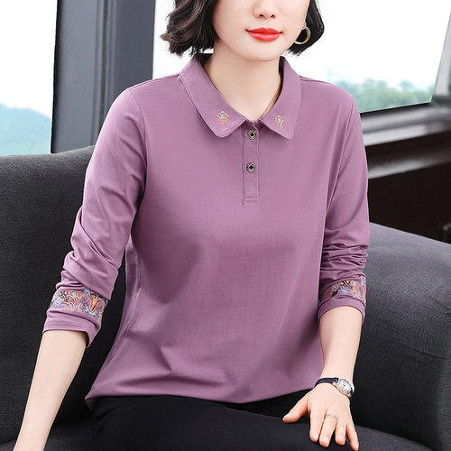 妈妈翻领新款纯棉刺绣上衣