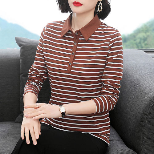 妈妈翻领时尚条纹打底衫