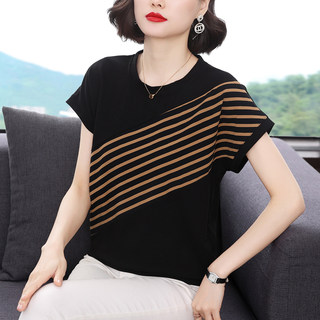 2025新款夏装上衣中老年半袖妈妈纯棉短袖T恤女洋气宽松遮肚子