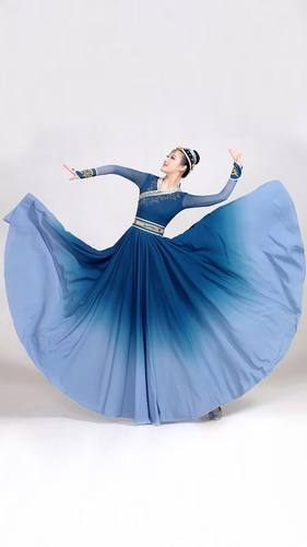 新款艺考成人蒙族服族白马蒙古舞蹈演出服女长裙大摆裙练习裙春夏