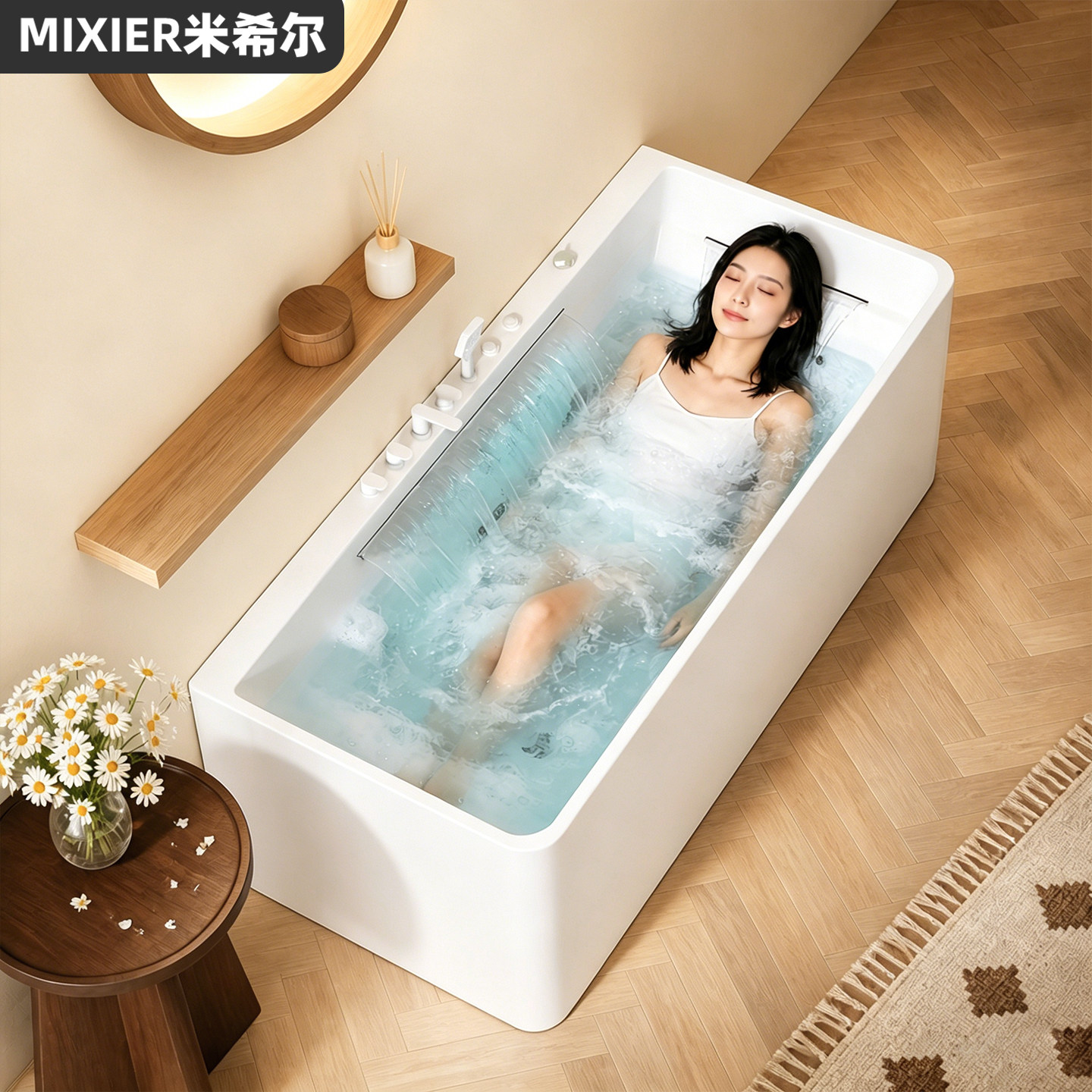 冲浪按摩浴缸家用智能恒温加热成人小户型亚克力独立日式双人泡池