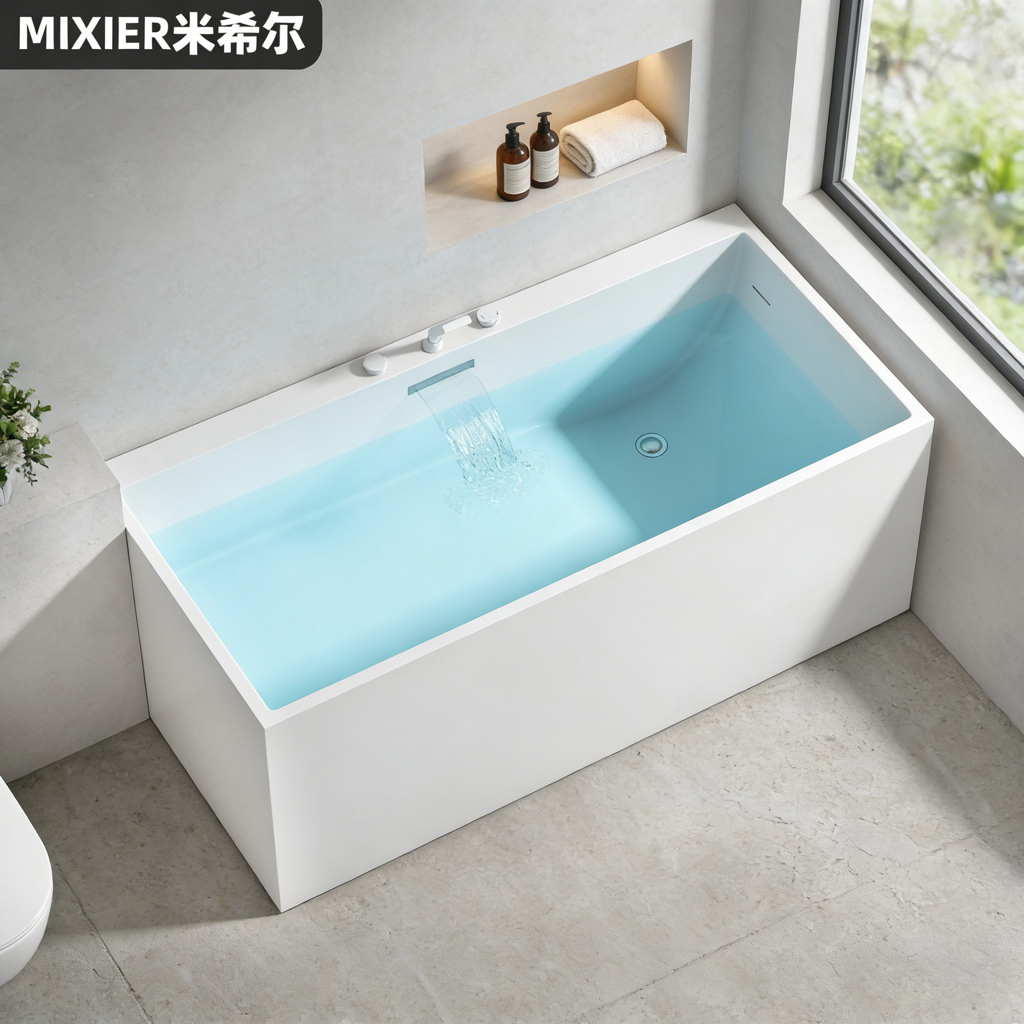 亚克力浴缸家用小户型方形冲浪按摩日式恒温独立一体深泡浴盆成人