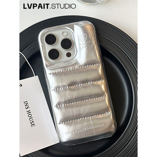 吕派高级感充棉羽绒服适用iphone17promax手机壳新款 13肥皂面包皮质防摔15pro套 苹果16欧美风明星14亮面时尚