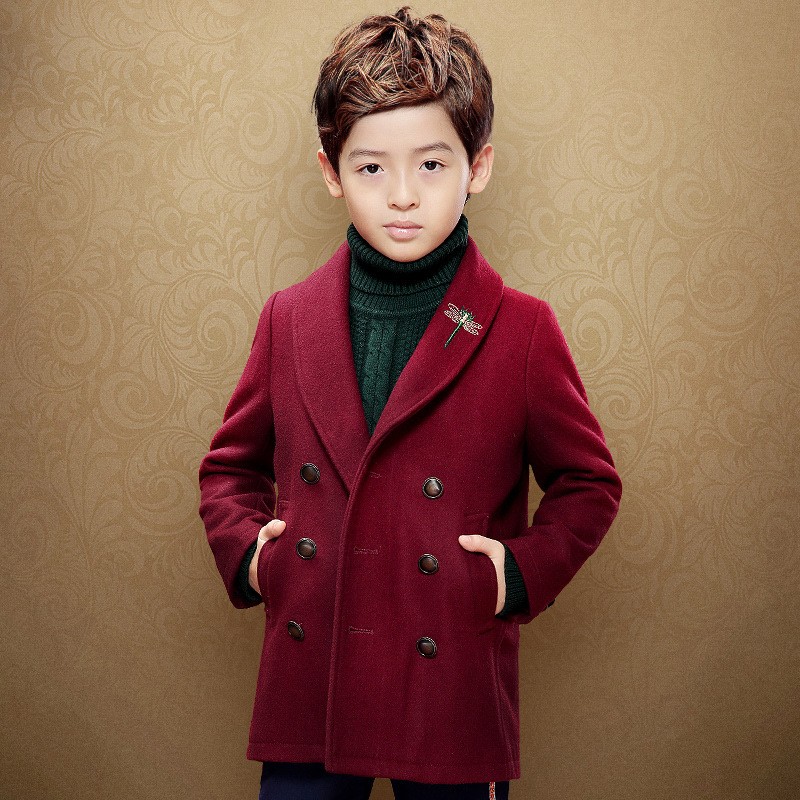 男童毛呢大衣酒红色呢绒西装外套