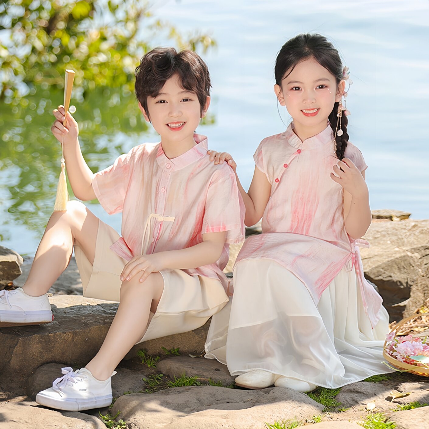 儿童节舞蹈汉服夏季新中式风男女童表演服六一幼儿园合唱朗诵服装