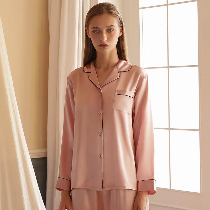 真丝睡衣女ins风长袖两件套重磅家居服女春秋可出门 休闲夏季套装