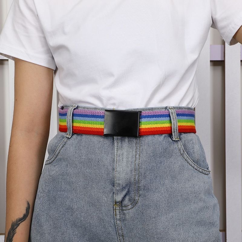 Casual men's canvas belt, Korean-style colorful fashionable smooth buckle belt, and women's simple solid color canvas belt thumbnail 2
