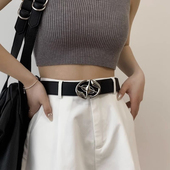 新款 百搭牛仔裤 装 简单高级感腰带女士韩版 饰皮带男学生裤 带哑光银