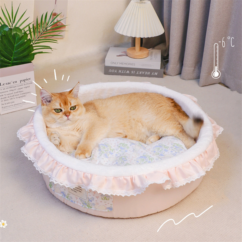 韩版花边宠物圆窝冬季猫窝狗窝冬天保暖窝北极绒深度睡眠四季通用
