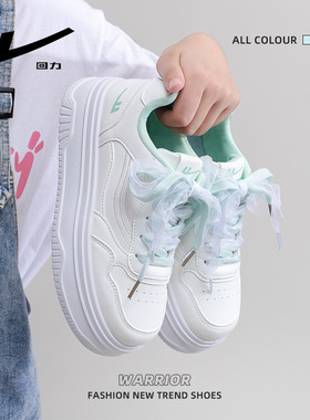 简约纯色百搭双系带回力板鞋厚底学院风显高小白鞋日常高中生女鞋