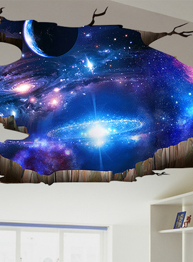 3D立体壁贴画 画卧室天花板星空贴纸大学宿舍壁纸自粘墙面装饰海