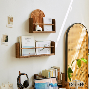 实木墙上书报架卧室壁挂置物架杂志架报刊收纳架绘本资料收纳架